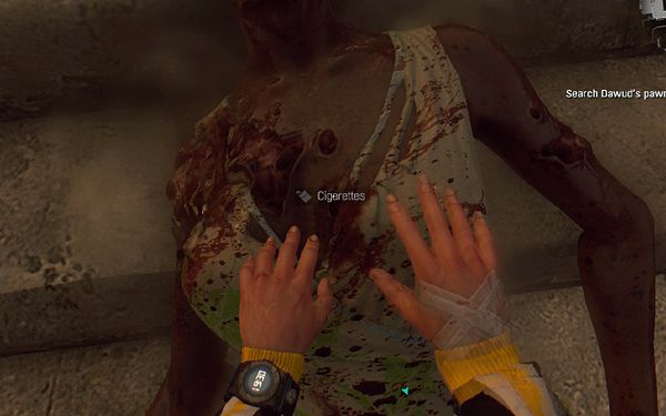 Not fondling this dead body while looting it. Honest.