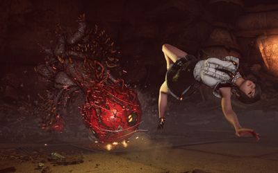 Dodging a monster's big red balls