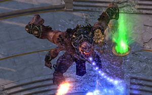 The end boss Typhon spits at me while Scoob dishes the plinnage