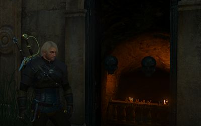 Two floating skulls stop me going through this door